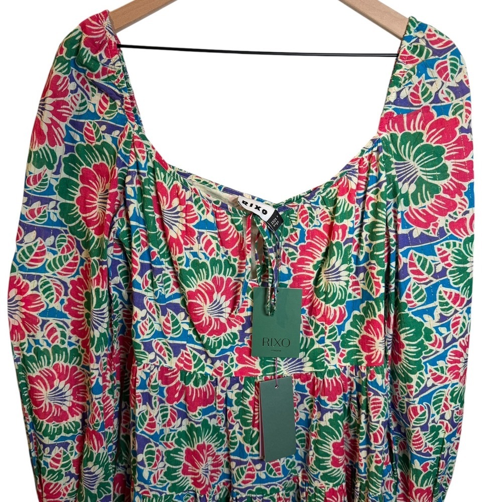 RIXO London Roxy Hibiscus Floral Long Sleeve Vacation Mini Dress Sz M NWT Cotton - Picture 4 of 13